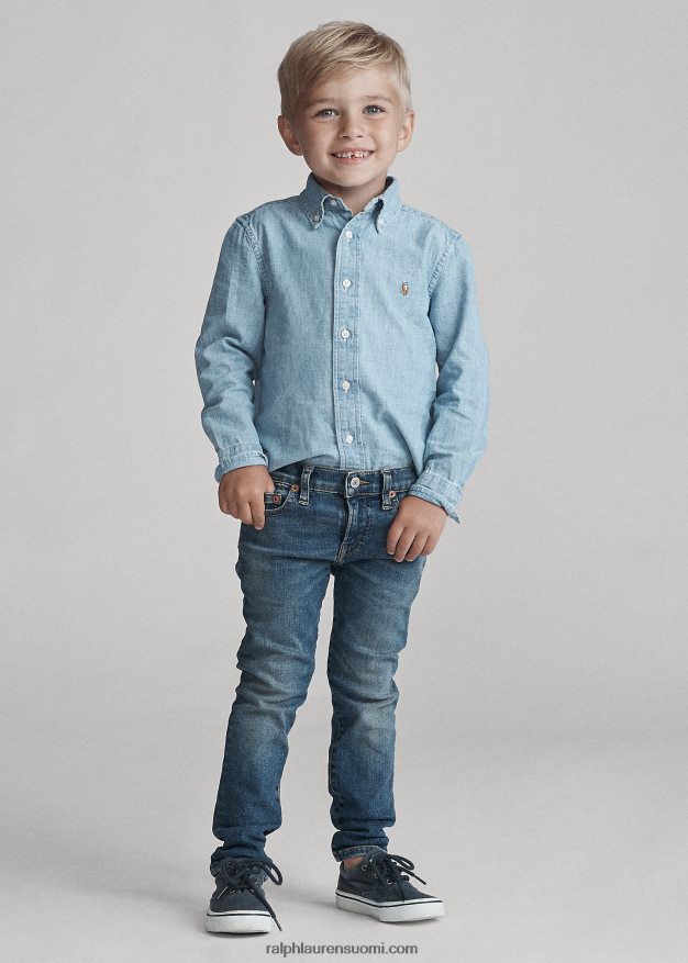 Ralph Lauren lapset puuvillainen chambray paita 0Z24ZR5716 vaaleansininen