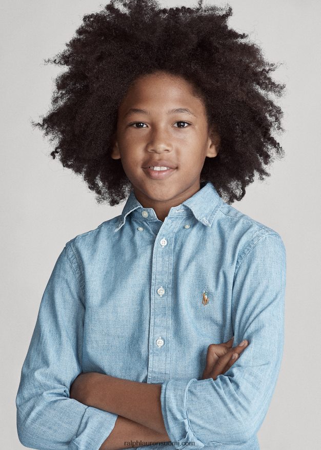 Ralph Lauren lapset puuvillainen chambray paita 0Z24ZR6070 vaaleansininen