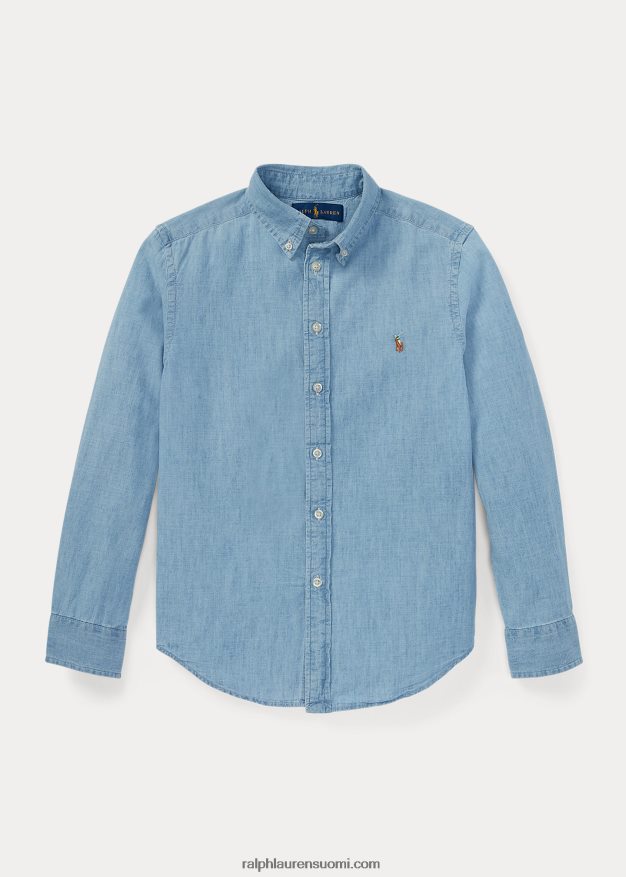 Ralph Lauren lapset puuvillainen chambray paita 0Z24ZR6070 vaaleansininen