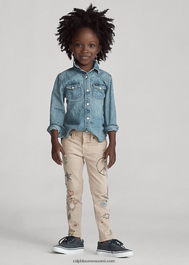 Ralph Lauren lapset puuvillainen denim länsimainen paita 0Z24ZR6735 sininen