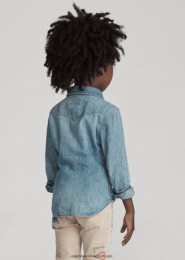 Ralph Lauren lapset puuvillainen denim länsimainen paita 0Z24ZR6735 sininen