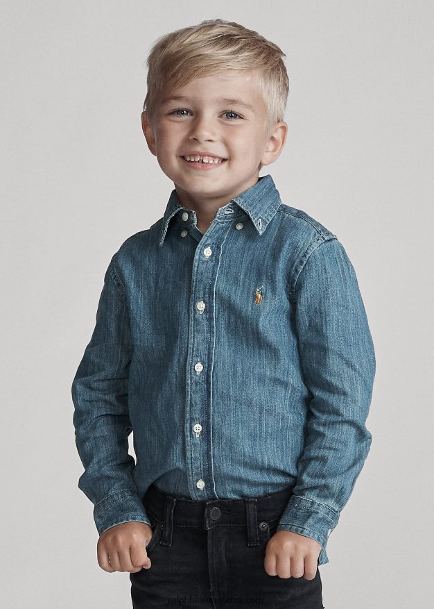 Ralph Lauren lapset puuvillainen denim paita 0Z24ZR5708 tummansininen
