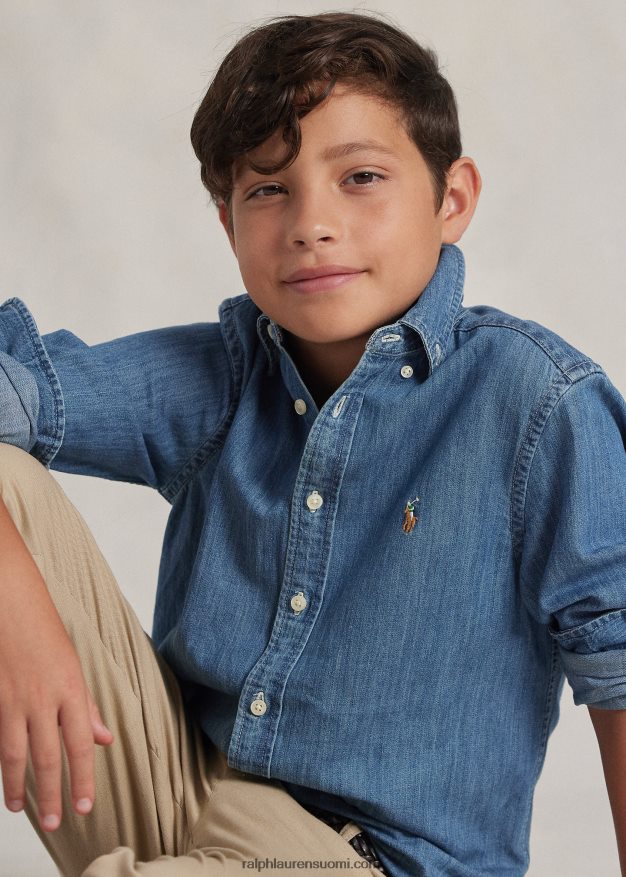 Ralph Lauren lapset puuvillainen denim paita 0Z24ZR6059 tummansininen