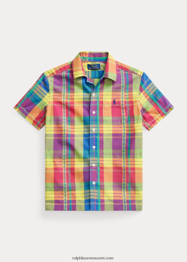 Ralph Lauren lapset puuvillainen madras-leiripaita 0Z24ZR6148 keltainen/punainen multi
