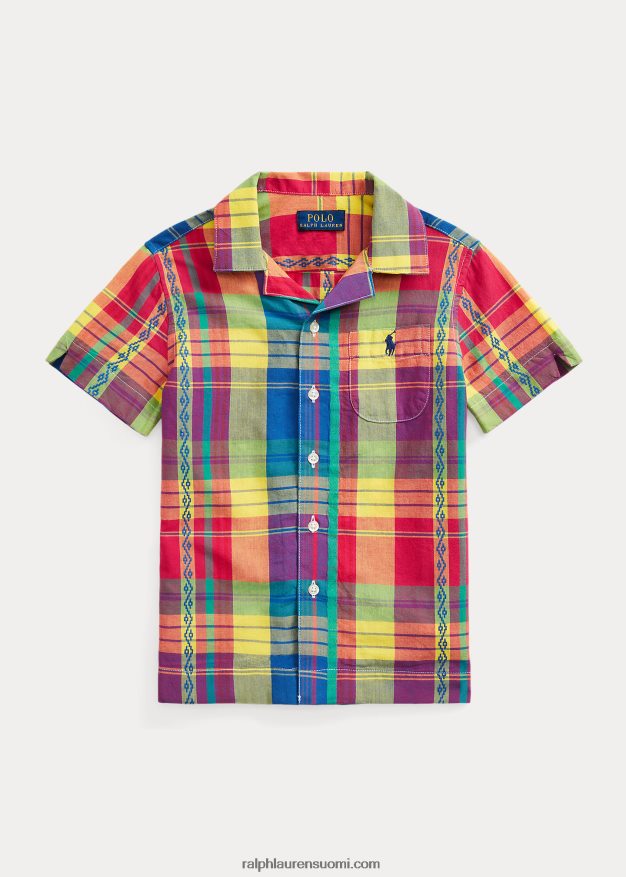 Ralph Lauren lapset puuvillainen madras-leiripaita 0Z24ZR9799 keltainen/punainen multi