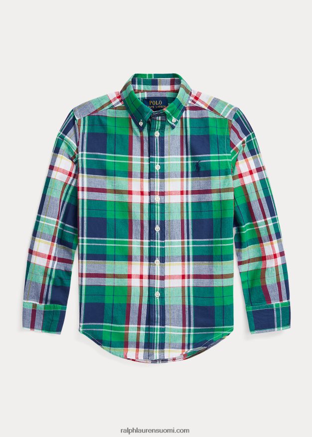 Ralph Lauren lapset puuvillainen madras paita 0Z24ZR6621 vihreä/laivasto monitoimi