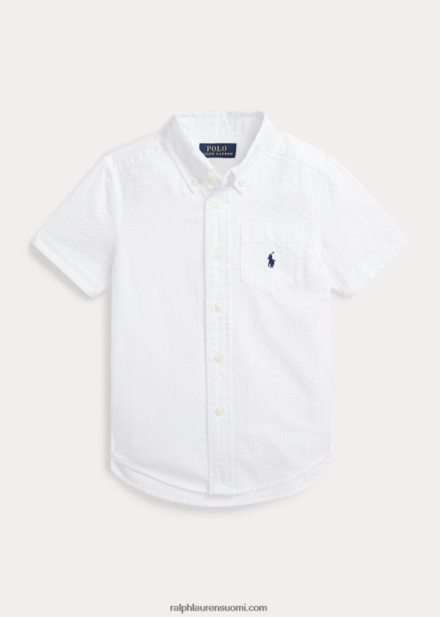 Ralph Lauren lapset puuvillainen seersucker lyhythihainen paita 0Z24ZR6417 valkoinen