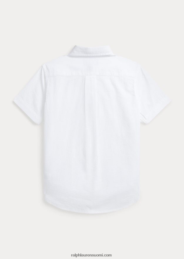 Ralph Lauren lapset puuvillainen seersucker lyhythihainen paita 0Z24ZR6417 valkoinen