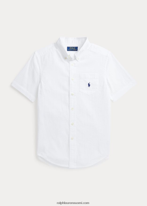 Ralph Lauren lapset puuvillainen seersucker lyhythihainen paita 0Z24ZR6588 valkoinen