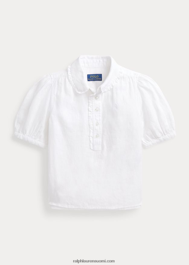 Ralph Lauren lapset röyhelöinen pellava lyhythihainen paita 0Z24ZR7379 valkoinen