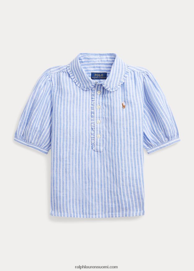Ralph Lauren lapset raidallinen pellava lyhythihainen paita 0Z24ZR7364 sinivalkoinen
