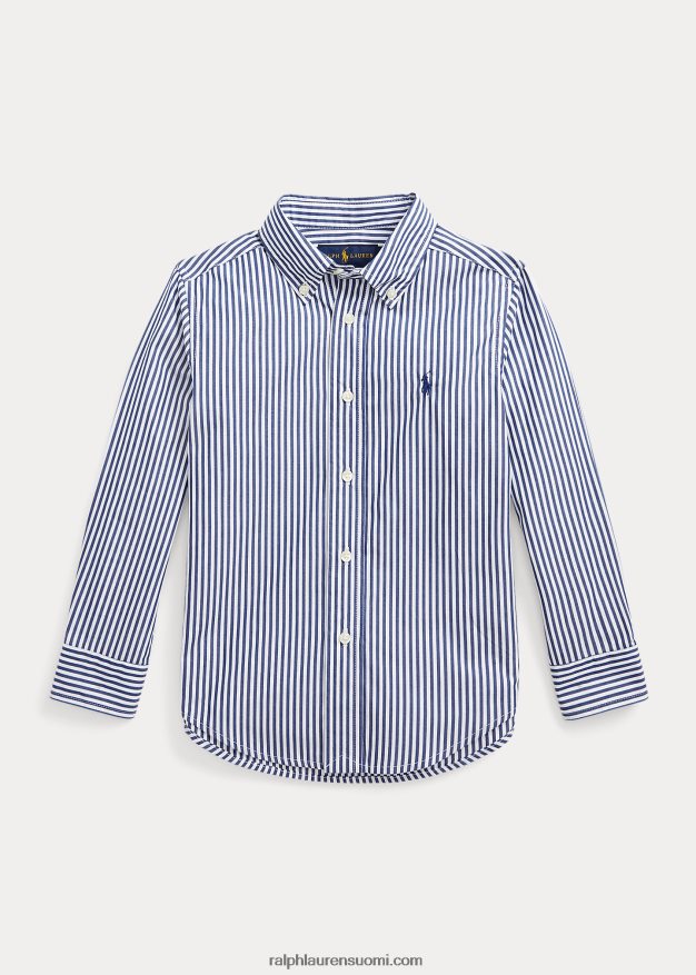 Ralph Lauren lapset raidallinen puuvillapopliinipaita 0Z24ZR6462 4655a laivasto/valkoinen