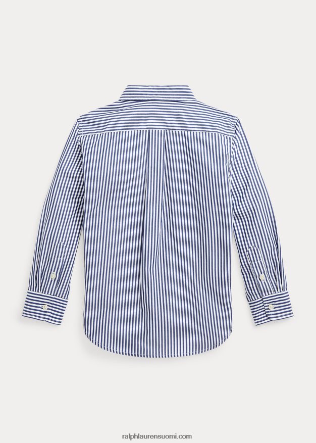 Ralph Lauren lapset raidallinen puuvillapopliinipaita 0Z24ZR6462 4655a laivasto/valkoinen