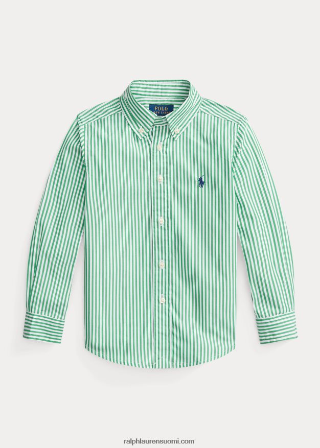 Ralph Lauren lapset raidallinen puuvillapopliinipaita 0Z24ZR6463 vihreä/valkoinen