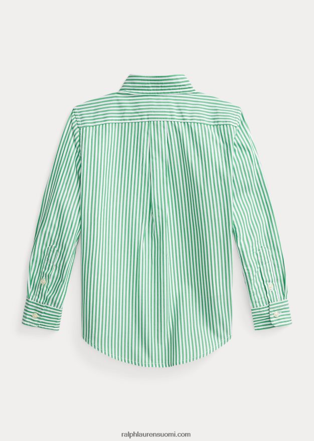 Ralph Lauren lapset raidallinen puuvillapopliinipaita 0Z24ZR6463 vihreä/valkoinen
