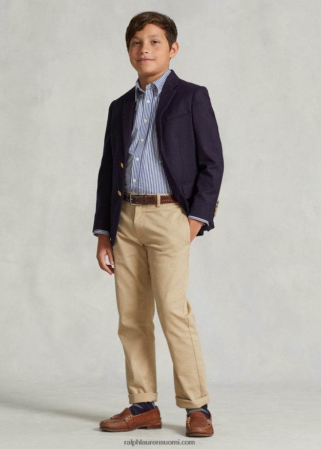 Ralph Lauren lapset raidallinen puuvillapopliinipaita 0Z24ZR6546 laivasto/valkoinen