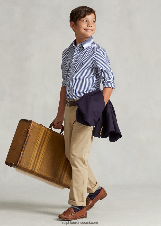 Ralph Lauren lapset raidallinen puuvillapopliinipaita 0Z24ZR6546 laivasto/valkoinen