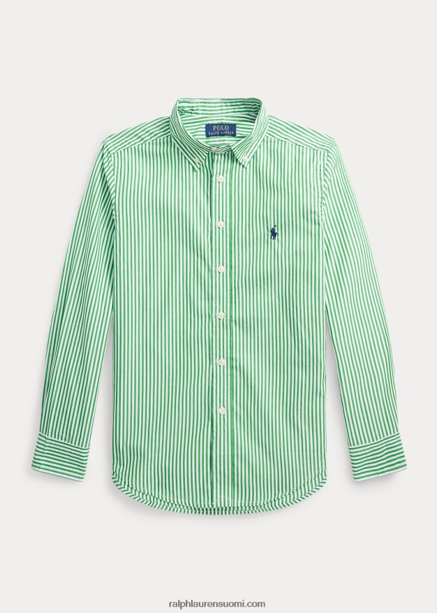 Ralph Lauren lapset raidallinen puuvillapopliinipaita 0Z24ZR6595 vihreä/valkoinen