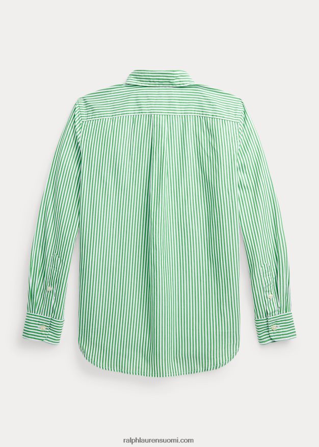 Ralph Lauren lapset raidallinen puuvillapopliinipaita 0Z24ZR6595 vihreä/valkoinen