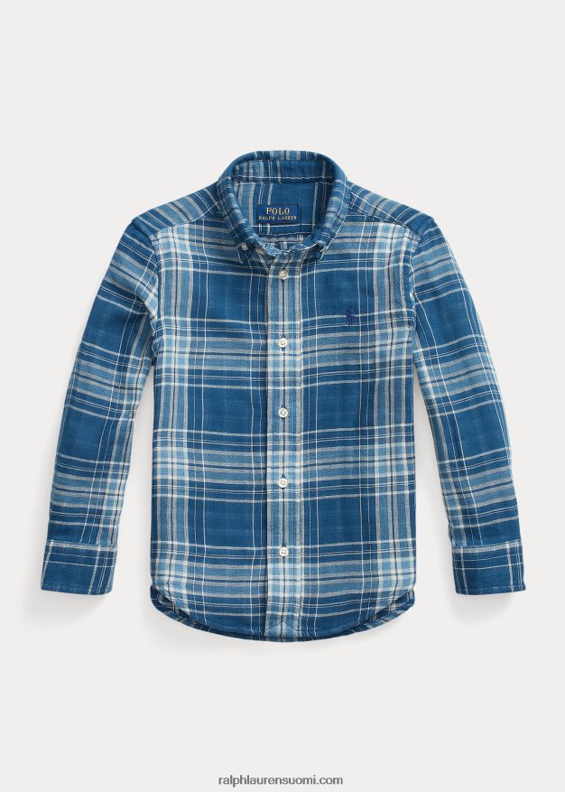 Ralph Lauren lapset ruudullinen kaksipuolinen puuvillapaita 0Z24ZR9904 sininen/laivasto monitoimi
