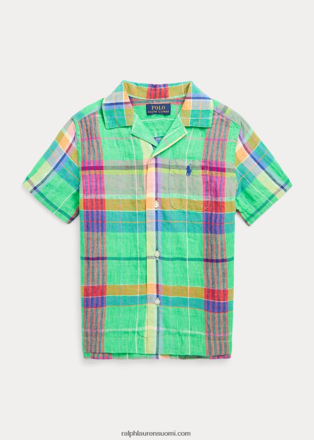 Ralph Lauren lapset ruudullinen pellava leiripaita 0Z24ZR6470 vihreä/vaaleanpunainen multi
