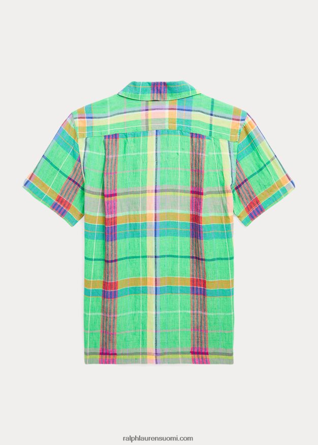 Ralph Lauren lapset ruudullinen pellava leiripaita 0Z24ZR6614 vihreä/vaaleanpunainen multi