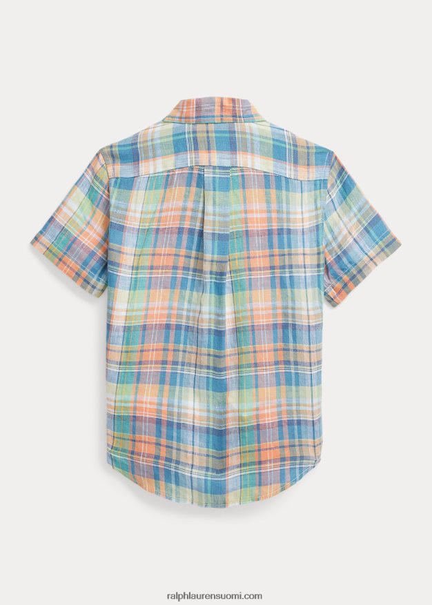 Ralph Lauren lapset ruudullinen pellava lyhythihainen paita 0Z24ZR9761 sininen/oranssi monitoimi