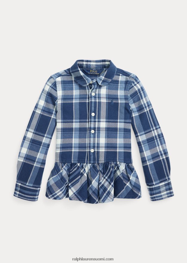 Ralph Lauren lapset ruudullinen peplum-helma puuvillapaita 0Z24ZR7453 sininen/kermanvärinen multi