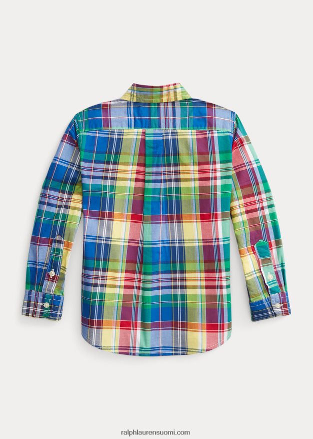 Ralph Lauren lapset ruudullinen puuvillapopliinipaita 0Z24ZR6473 Royal/ Navy Multi