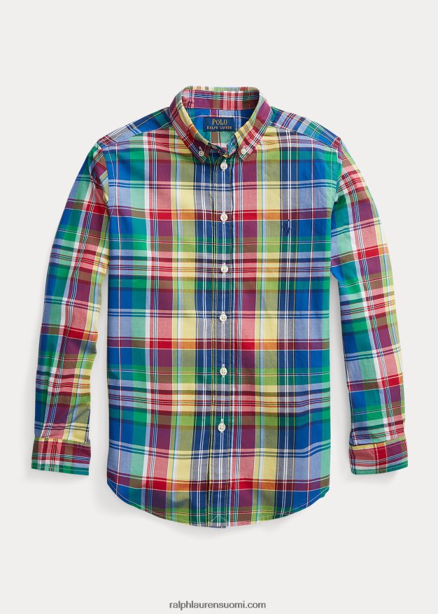 Ralph Lauren lapset ruudullinen puuvillapopliinipaita 0Z24ZR6554 Royal/ Navy Multi