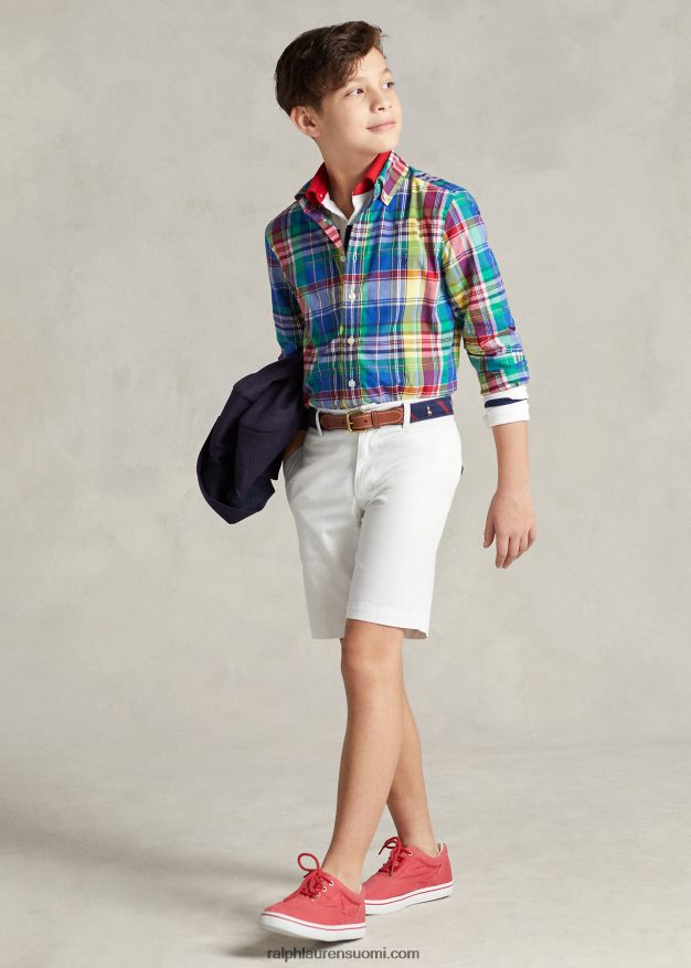 Ralph Lauren lapset ruudullinen puuvillapopliinipaita 0Z24ZR6554 Royal/ Navy Multi