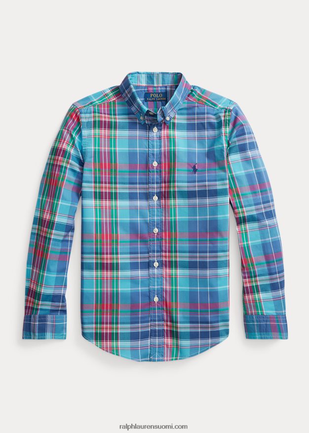 Ralph Lauren lapset ruudullinen puuvillapopliinipaita 0Z24ZR6608 turkoosi/tumman pinkki