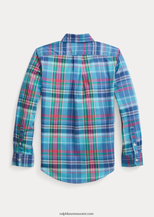 Ralph Lauren lapset ruudullinen puuvillapopliinipaita 0Z24ZR6608 turkoosi/tumman pinkki