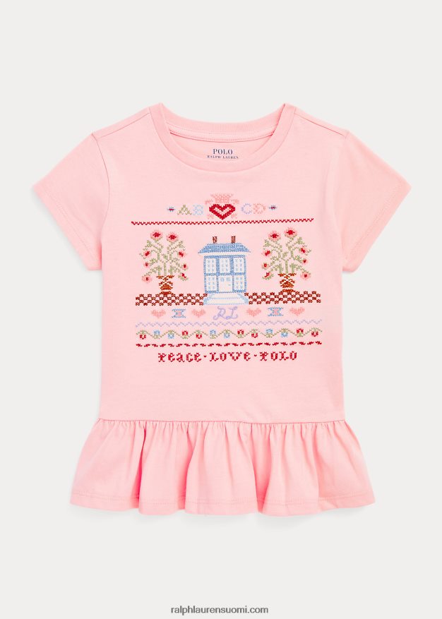 Ralph Lauren lapset brodeerattu puuvillajerseypeplum toppi 0Z24ZR7415 vaaleanpunainen hiekka