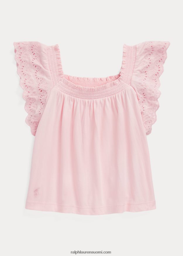 Ralph Lauren lapset silmukalla brodeerattu puuvillajersey-toppi 0Z24ZR6881 ripaus vaaleanpunaista
