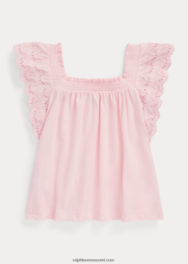 Ralph Lauren lapset silmukalla brodeerattu puuvillajersey-toppi 0Z24ZR6881 ripaus vaaleanpunaista