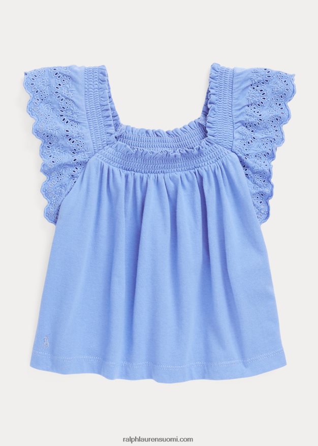Ralph Lauren lapset silmukalla brodeerattu puuvillajersey-toppi 0Z24ZR6882 satamasaaren sininen