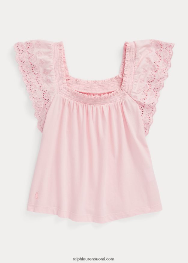 Ralph Lauren lapset silmukalla brodeerattu puuvillajersey-toppi 0Z24ZR7186 ripaus vaaleanpunaista