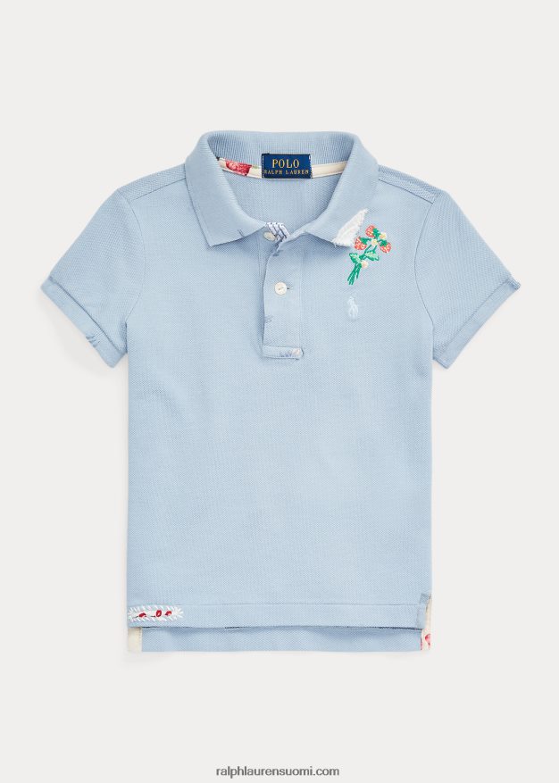 Ralph Lauren lapset kukkapuuvillaverkkopaita 0Z24ZR6846 kiinteistön sininen