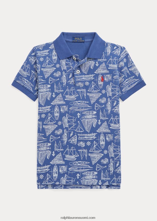 Ralph Lauren lapset purjeveneprintti puuvillaverkkopaita 0Z24ZR6517 purjehtiva sininen printti