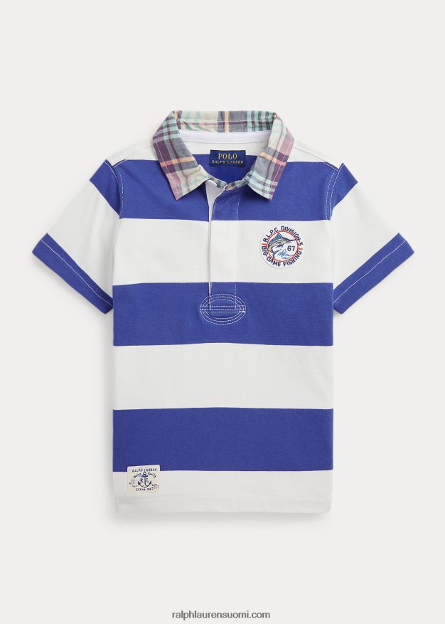 Ralph Lauren lapset raidallinen lyhythihainen rugbypaita 0Z24ZR9764 kuninkaallinen laivasto/valkoinen