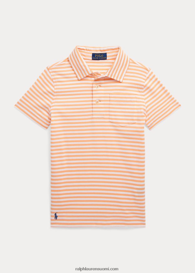 Ralph Lauren lapset raidallinen puuvillajersey poolopaita 0Z24ZR5629 vaalea oranssi/valkoinen