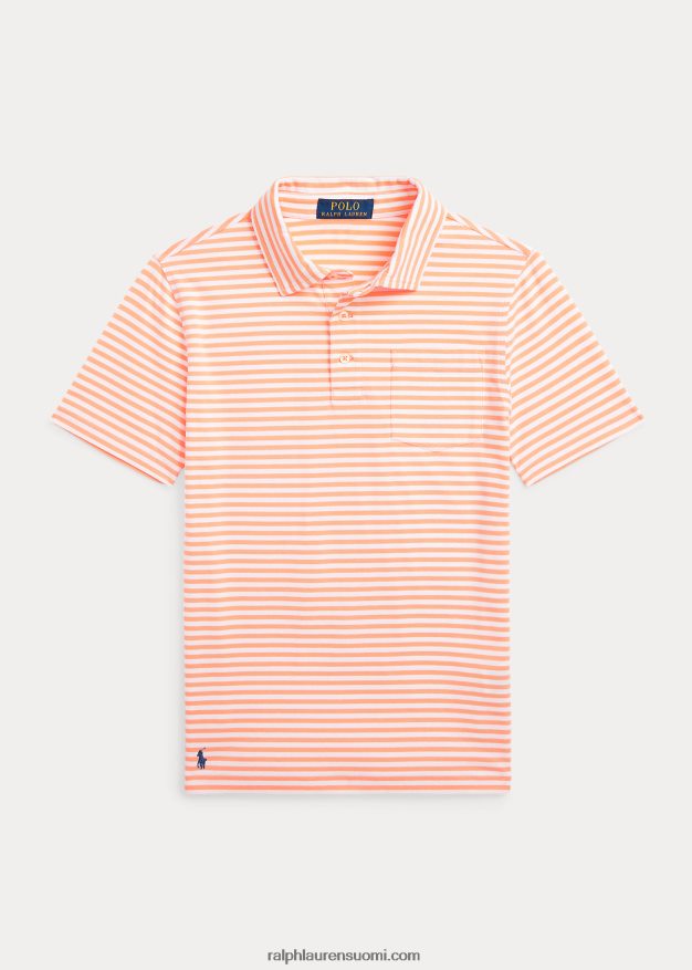 Ralph Lauren lapset raidallinen puuvillajersey poolopaita 0Z24ZR6084 vaalea oranssi/valkoinen