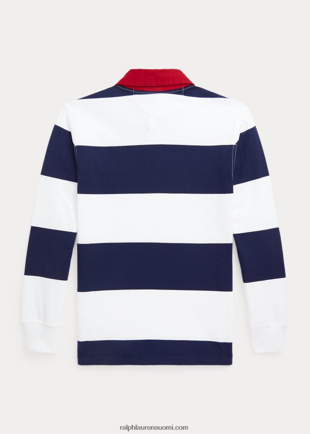 Ralph Lauren lapset raidallinen puuvillajersey rugbypaita 0Z24ZR9861 newport laivasto/valkoinen