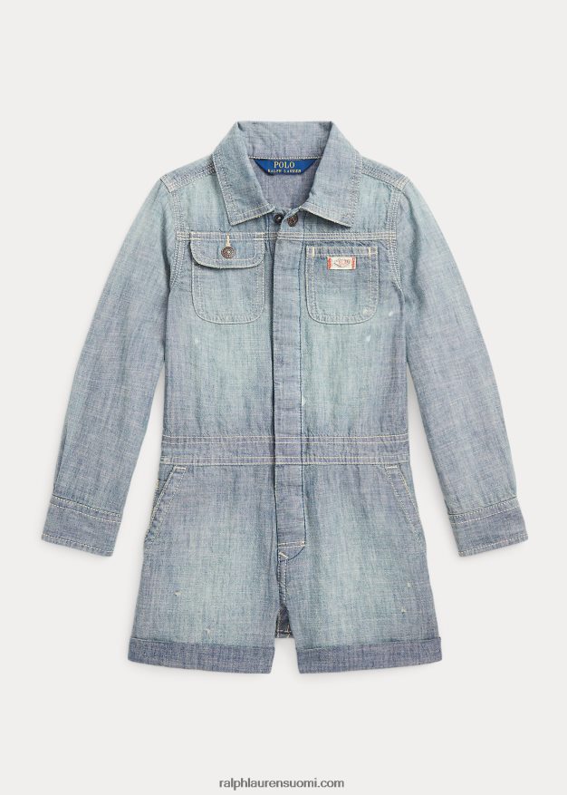 Ralph Lauren lapset puuvillainen chambray-pusero 0Z24ZR7421 chesterin pesu