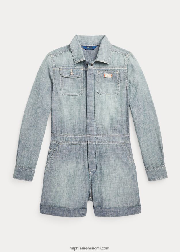 Ralph Lauren lapset puuvillainen chambray-pusero 0Z24ZR7590 chesterin pesu
