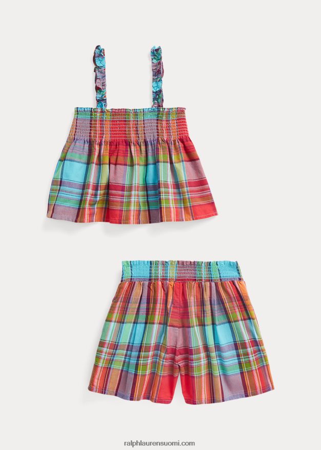 Ralph Lauren lapset puuvilla madras lyhyt setti 0Z24ZR9939 punainen multi