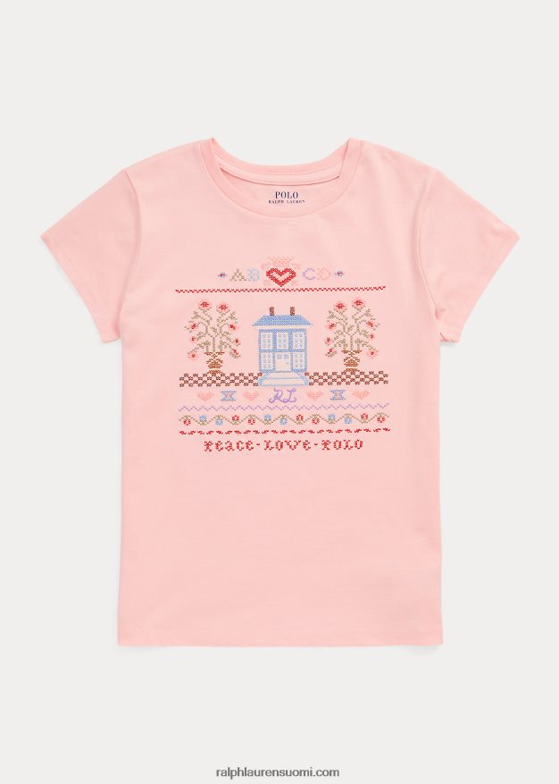 Ralph Lauren lapset brodeerattu puuvillajersey t-paita 0Z24ZR7596 vaaleanpunainen hiekka