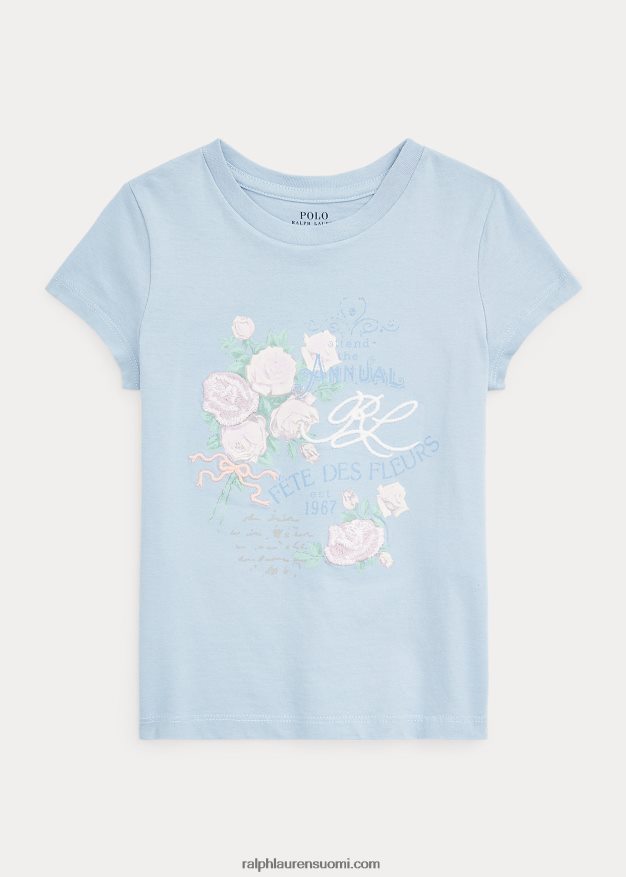 Ralph Lauren lapset graafinen puuvillajersey-paita 0Z24ZR6832 kiinteistön sininen