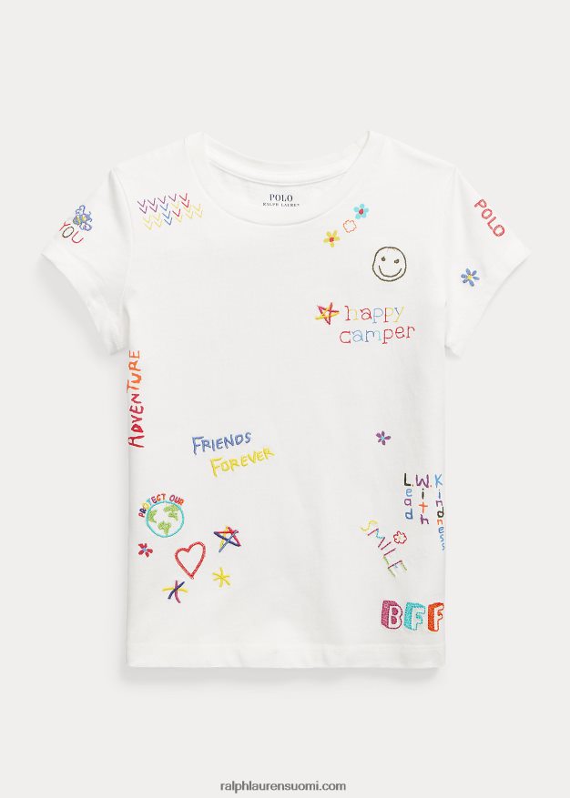 Ralph Lauren lapset graafinen puuvillajersey-paita 0Z24ZR6862 kannenpesuaine valkoinen